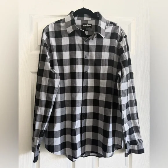 Express Monochrome Checkered Button-Down Shirt - Picture 1 of 4